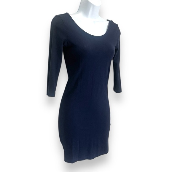 Forever 21 Navy Blue Bodycon Mini Dress Scoop  3/4 Sleeve Stretchy Cotton Blend - Picture 2 of 8